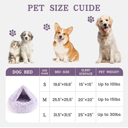 NOYAL Calming Donut Dog Bed, Hooded Cave with Blanket