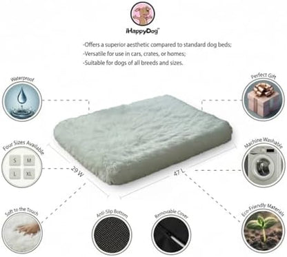 Faux Fur Orthopedic Rectangular Dog Bed, Memory Foam, White XLarge 47"x29"