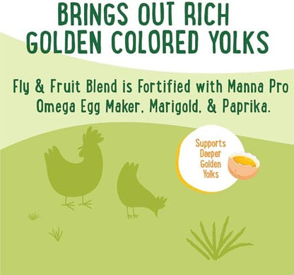 Manna Pro Farmhouse Favorites Fly & Fruit Yolk Support Chicken Treat, Scratch, Insect & Fruit Blend for Poultry & Turkeys, Calcium & Omega-3 Support for Deep Golden Yolks, Poultry Treat, 7lb