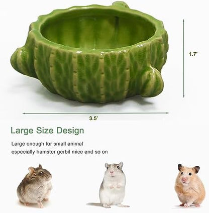 2 Pack Green Cactus Ceramic Hamster Food Bowl Anti-Tip Water Dish