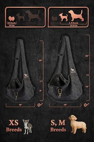 Noah & Paw Dog Sling Carrier for Small Dogs 5-18lb, Dog Sling for Small Dogs and Cats, Dog Carrier with Adjustable Padded Strap, Premium Denim, Lined with Fur, Double Safety Feature, Machine Washable