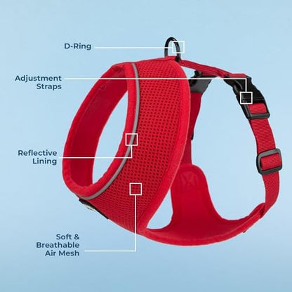 Best Pet Supplies Voyager Aerolite Over the Head Dog Harness, No Pull Breathable Air Mesh Vest, Quick Dry with Reflective Stitching, Adjustable Escape Resistant Harness - Red, Small