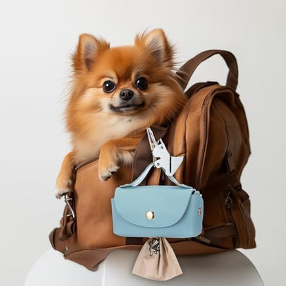 Affrolling 5 Pcs Leather Dog Poop Bag Holder Christmas Include 45 Scented Poop Bags Dispenser Cute for Travel Walking Dog Park and Outdoor Use(Sky Blue)