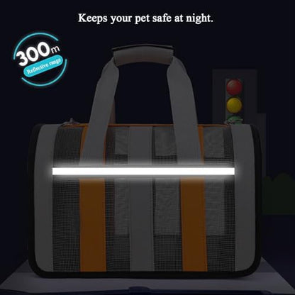 18.5" Airline Approved Pet Carrier for Small Dogs & Cats, Portable Soft-Sided Cat Travel Bag with Adjustable Bell Collar & Safety Leash, Lightweight Foldable Dog Carrying Case