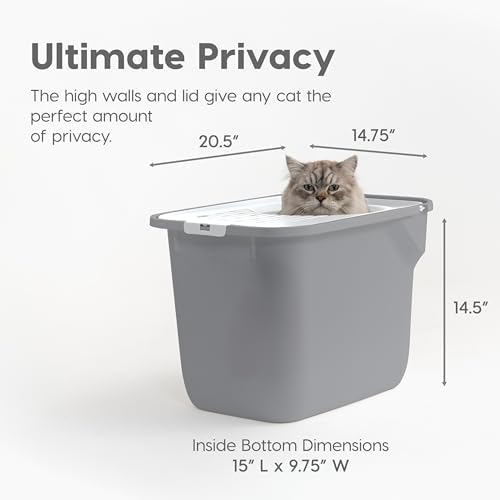 IRIS USA Large Top Entry Cat Litter Box, Hooded Privacy, Gray/White