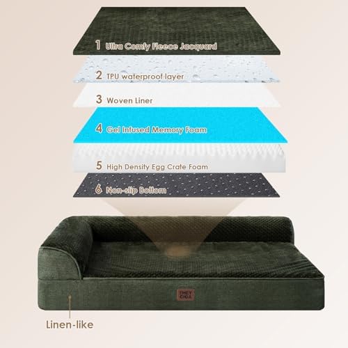 EHEYCIGA Memory Foam Dog Bed Large Size Dogs, Orthopedic Dog Bed Large with Washable Removable Cover, Waterproof Pet Sofa Couch with Nonskid Bottom, 36x27x6, Dark Green