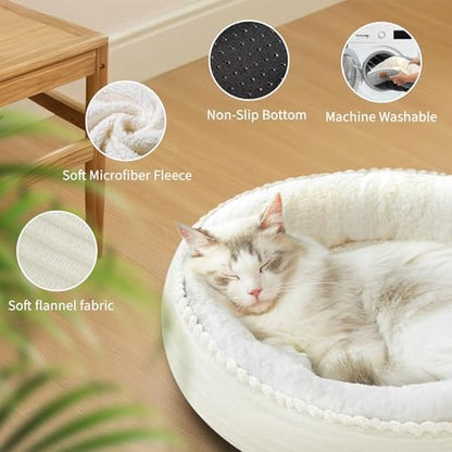 Zerbuger 23in Cream Round Dog Bed Sofa for Dogs Cats, Machine Washable