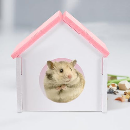 TEHAUX Small Pet House and Hedgehog Sleeping Nest Decorative Pink Mini Pet Bed Hideout for Hamsters and Mice