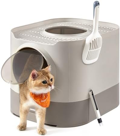 Feandrea Cat Litter Box with Lid, XL Enclosed, Slide-Out Tray, Scoop