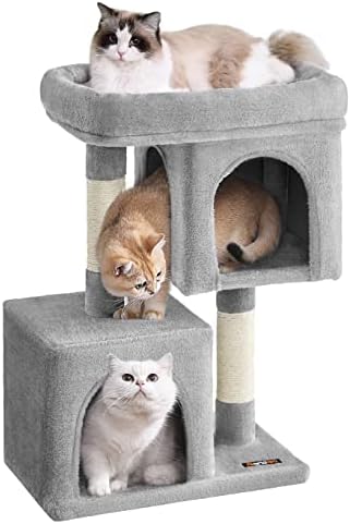 Feandrea Cat Tree, 29.1-Inch Small Cat Tower, Cute Plush Condo, Light Gray