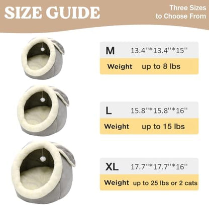 Cat Beds for Indoor Cats-Rabbit-Shaped Cat Cave Bed with Hanging Toy,Grey L