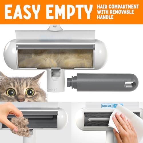Triton Pet Hair Removal Tool w/Fur Trapping Compartment, Gray/White