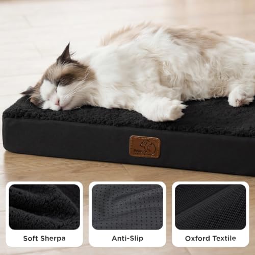 Bedsure Small Dog Bed, Cat Puppy Bed with Comfy Sherpa, 24x16 Inch Black