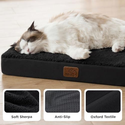Bedsure Small Dog Bed, Cat Puppy Bed with Comfy Sherpa, 24x16 Inch Black