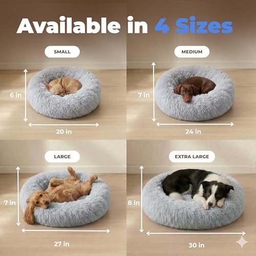 Best Pet Supplies Round Calming Dog Bed for Small, Medium & Large Dogs, Plush Donut Cuddler Pet Bed w/Raised Rim for Head, Neck Support, Anti-Slip Bottom Washable Bed - Light Warm Gray, 27 x 27 x 7.5