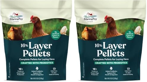 Manna Pro Chicken Feed | 16% Chicken Food with Probiotic Pellets, Layer Feed | 16 lbs (Pack of 2)