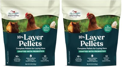 Manna Pro Chicken Feed | 16% Chicken Food with Probiotic Pellets, Layer Feed | 16 lbs (Pack of 2)