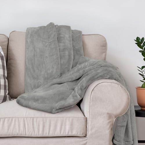 DEZ FURNISHINGS Ultra Soft Plush Fleece Throw Blanket, Double Sided Cozy Thick Warm Blanket for Sofa & Bed, Twin (66" x 90"), Light Gray