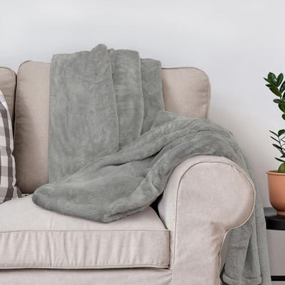 DEZ FURNISHINGS Ultra Soft Plush Fleece Throw Blanket, Double Sided Cozy Thick Warm Blanket for Sofa & Bed, Twin (66" x 90"), Light Gray