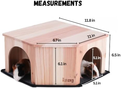 Wooden Guinea Pig Corner Hideout - Hidey for Chinchilla, Rat and Hedgehog with Pee Pad, Fully Assembled & Dual Entrances - Guinea Pig Accessories by The Kozko Hut