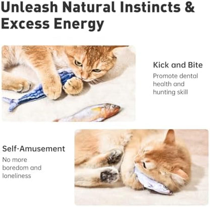 Petgravity Bite-Sized Realistic Flopping Fish Cat Toys, 3 Pack, Interactive Cat Toys for All Breeds, Tap-Activated 3 Flapping Mode, Sardine/Saury/Yellow Croaker, 7.1 Inches, with Catnip, Rechargeable