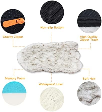 Laifug Luxury Faux Fur Orthopedic Dog Bed, Memory Foam Dog Bed, Suitable for Medium, Large and Extra Large Pets, Waterproof, Removable and Washable Cover (White with Brown Piping, 50x30 inches)