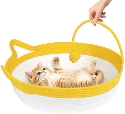 Cotton Rope Cat Bed, Instinct Hand Woven Cat Basket with Rope Tail