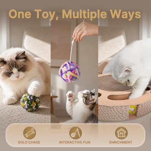 Cat Toy Braided Ball with Bell Inside, 6Pcs 1.57" Colorful Interactive Kitten Toys for Indoor Cats Play and Kitten Training