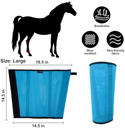 Horse Fly Boots, Breathable Mesh Protection Set of 4, Comfortable Horse Leggings, Breathable Mesh Design, Equine Supplies for Reduce Stomping, Hoof Damage & Leg Fatigue (Blue, Large)