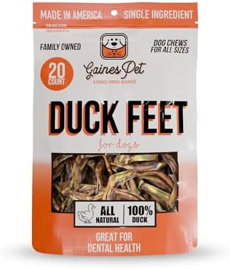 Gaines Pet Duck Feet for Dogs – 20 Count, Natural Chews with Glucosamine, Chondroitin & Collagen – Single Ingredient Dog Treats, Grain-Free, USA Made, Joint & Dental Health Support