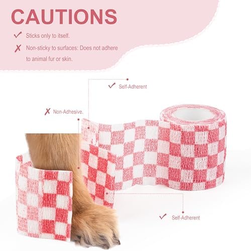 Vet Wrap Cohesive Bandages, Self-Adhesive Bandage Wrap, Breathable Non-Woven Self Adherent Tape for Pet Dog Leg Paw Wound, Horse, Cat, First Aid & Ankle Sprain, 2 Inch (6 Rolls)