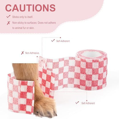 Vet Wrap Cohesive Bandages, Self-Adhesive Bandage Wrap, Breathable Non-Woven Self Adherent Tape for Pet Dog Leg Paw Wound, Horse, Cat, First Aid & Ankle Sprain, 2 Inch (6 Rolls)