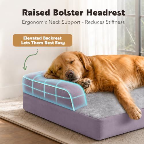 MEKIY Orthopedic Washable Dog Bed with Bolster for Medium to Large Dogs