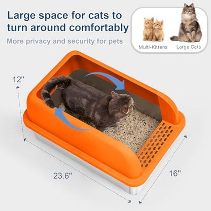 Suzzipaws XL Enclosed Stainless Steel Cat Litter Box for Big Cats
