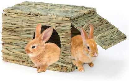 BWOGUE Large Bunny Grass House, Natural Seagrass Bed Hideaway Toy, Hay Mat