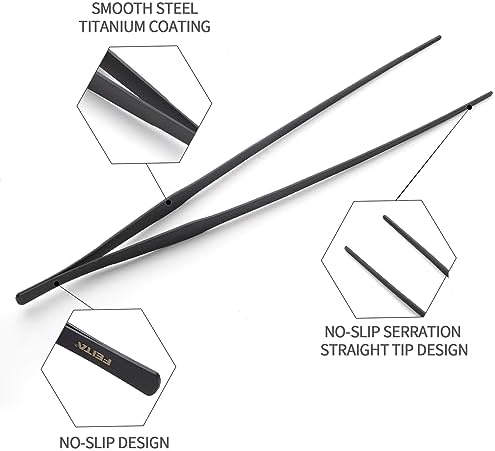 Aquarium Tweezers Extra Long 15 inches Feed Tong Clamps - FEITA Straight and Curved Stainless Steel 38cm Tweezers Set for Fish Tank Plants Aquascape Tools & Reptile Feeding Tongs - Black 2Pcs