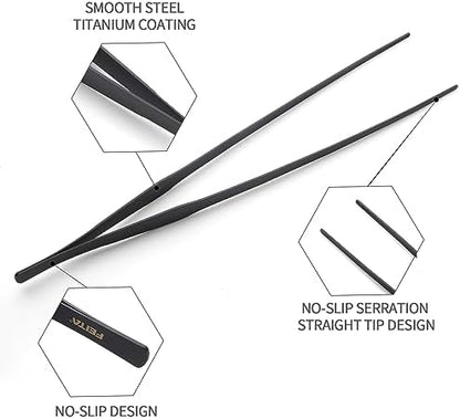 Aquarium Tweezers Extra Long 15 inches Feed Tong Clamps - FEITA Straight and Curved Stainless Steel 38cm Tweezers Set for Fish Tank Plants Aquascape Tools & Reptile Feeding Tongs - Black 2Pcs