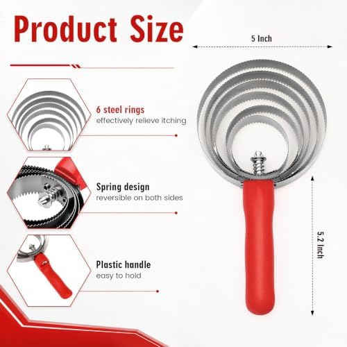 Tanlade 6 Rings 8 Pack Curry Comb Horse Brush Metal Curry Brush Derby Party Supplies Reversible Stainless Steel Comb Scraper with Comfortable Grip for Cow Sheep Pet Dog Goat Horse (Red)
