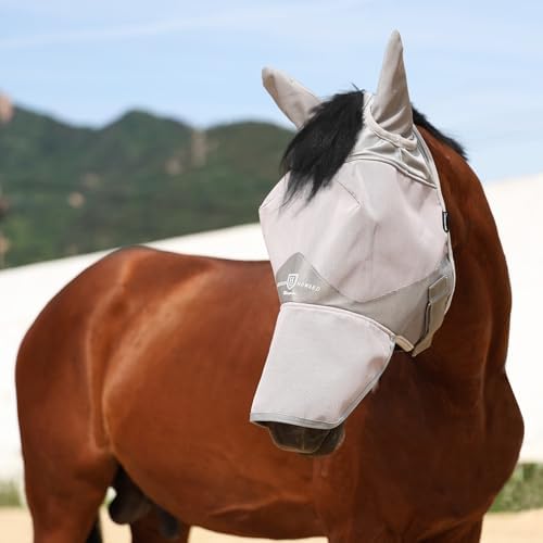Harrison Howard Full Face Horse Fly Mask UV Protection and Breathable for Equine Use Comfortable Grey XS