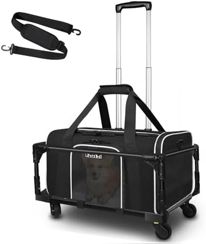 Petskd Small Pet Carrier 18"x11"x11" with Wheels Airline Approved, Black
