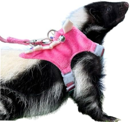 Ferret Harness and Leash Set Small Animals Vest Harness with Safe bell Dinosaur Shaped Walking clothes for Baby Rabbit Guinea pig Teacup Chihuahua Mouse and other small pet. (Pink Dinosaur)