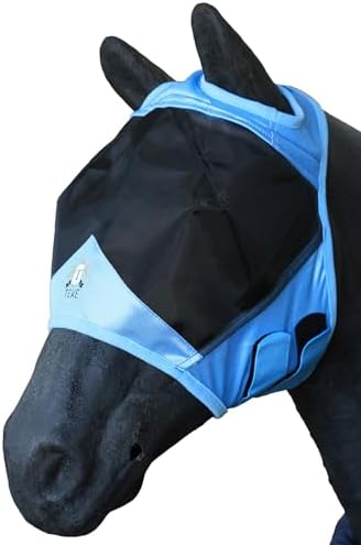 T TEKE Fine Mesh Horse Fly Mask w/No Ears, UV Blocking 3D Eye Visor with Extra Fleece Cushioned Forehead, Protection from Insect Pests