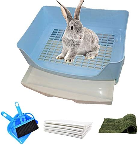 PINVNBY Plastic Rabbit Litter Box with Drawer,Large Bunny Litter Pan(Blue)