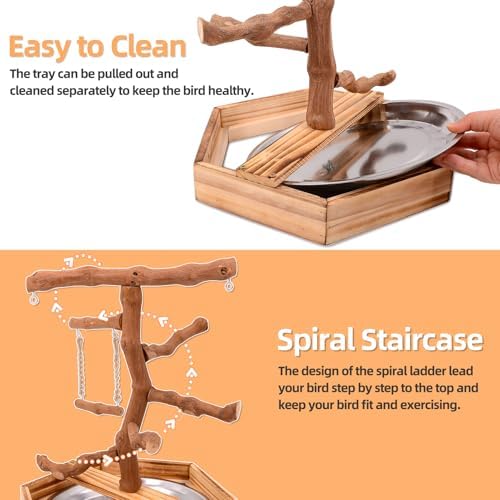 LIMIO Natural Grape Wood Bird Parakeet Playground - Perch Stand for Parakeets, Cockatiels, and Small Birds Toys