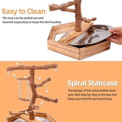 LIMIO Natural Grape Wood Bird Parakeet Playground - Perch Stand for Parakeets, Cockatiels, and Small Birds Toys
