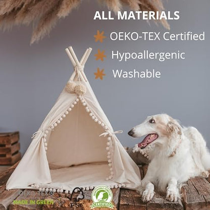 MINICAMP Pet Teepee Bed for Dogs and Cats – Cozy Indoor Dog Tent with Natural Cotton– Luxury Pet House & Hideaway Bed for Small to Large Dogs, Cats & Small Animals - Made in EU (Large)