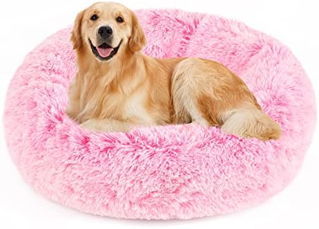 NOYAL Donut Dog Bed for Small Medium Pets, Plush Calming Faux Fur