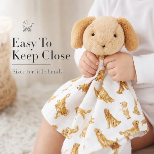 Mud Pie Golden Retriever Woobie Lovey Blanket, Plush Baby Security Blanket with Chime Rattle and Minky Lining