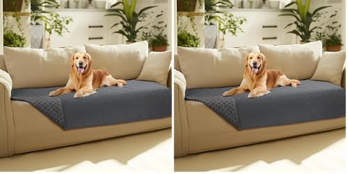 Luciphia 100% Waterproof Couch Cover Blanket for Dogs Anti-Slip Pet Couch Protector Sofa Mat Puppy Cat with Non-Slip Bottom, Grey, 30x70 Inch (Pack of 2)