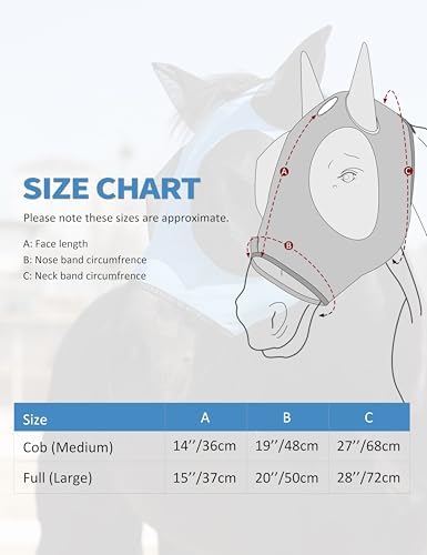 Harrison Howard Horse Fly Mask with Forelock Opening Stretch Breathable and Comfortable for Horses UV -Protection Ice Blue M